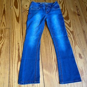 WallFlower Denim Juniors Women Sz 5 Jeans Thick Stitch bootcut Blue stretch